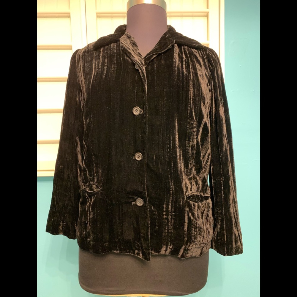 Coldwater Creek L Crushed Velvet Black Jacket